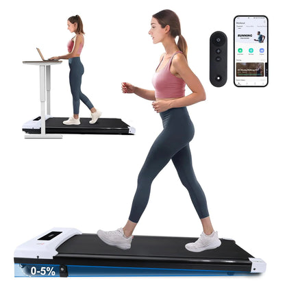 Portable Walking Pad Treadmill with 5% Incline Under Desk Treadmill W/FITSHOW Apps & Remote Control 2.5 HP 300LB Capacity